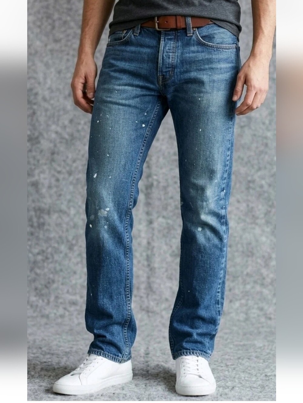 Y2K Hollister Jeans Mens 30x32 Low Rise Slim Straight Painter Paint Splatter